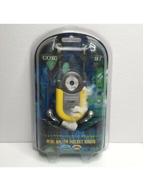 Coby Dynamic Bass Boost System Yellow CX-7 AM/FM Radio Mini Pocket Radio Earbuds